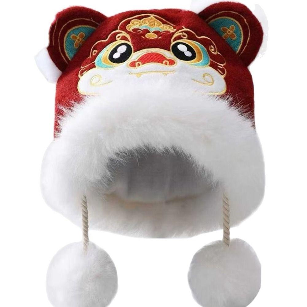 Thickened Children's Lion Dance Hat Ear Muffs Winter Warm Hat Fashion Plush Beanies Outdoor