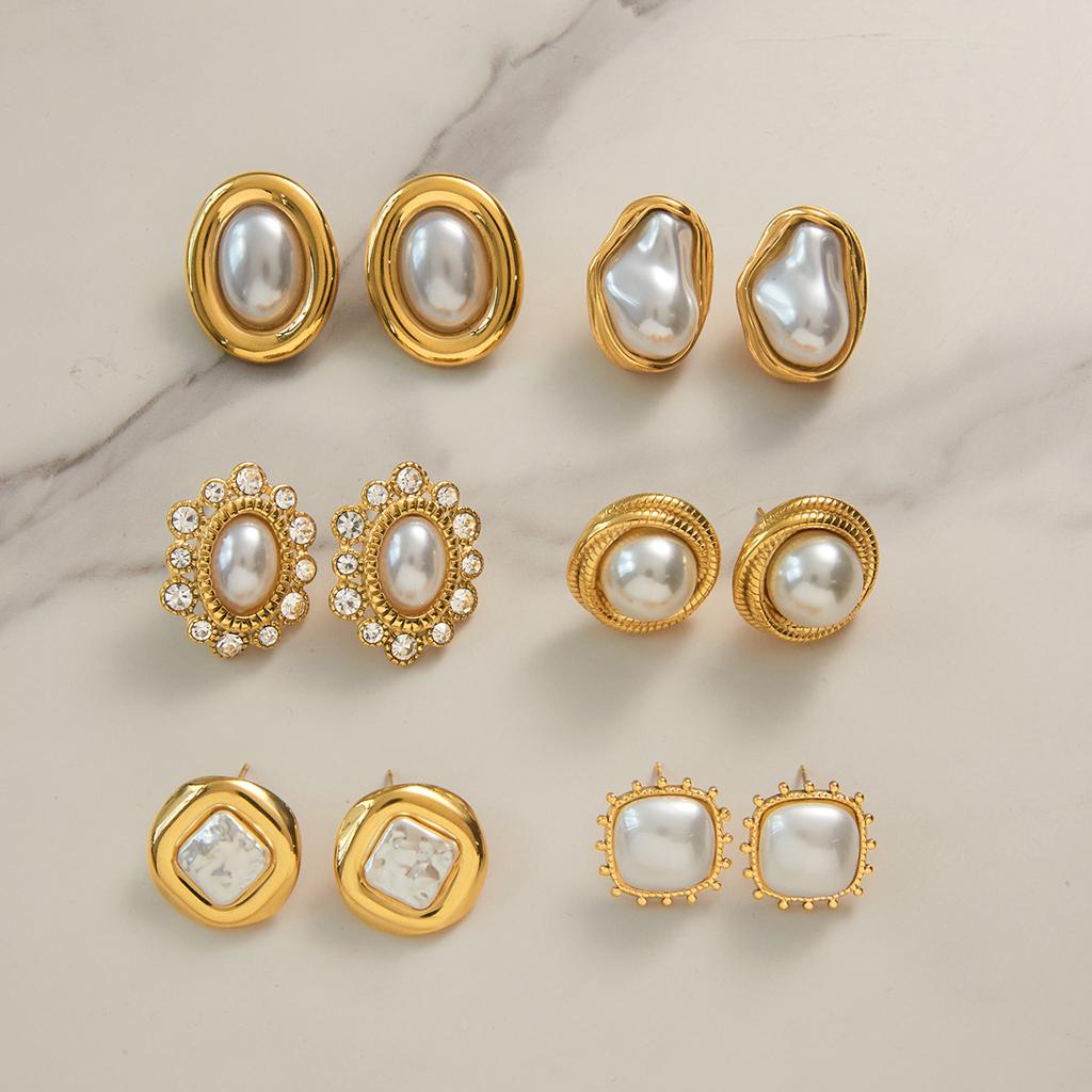 Exquisite Elegant Irregular Resin Pearls Ear Studs 18K PVD Stainless Steel Gold Color Fine Textured Smooth Earrings For W
