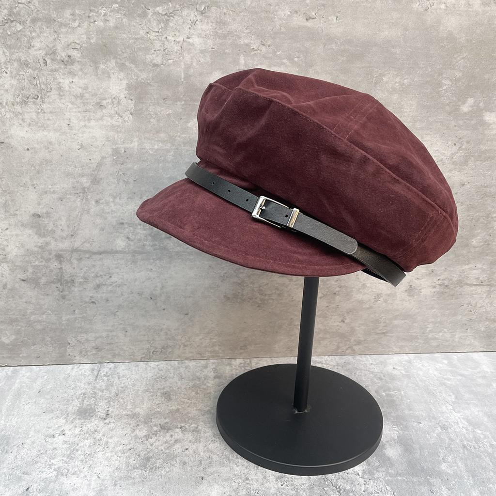 Vintage Belt Decoration Suede Newsboy Hat Painter Hat Women'S Versatile Face Ducktongue Octagonal Hat