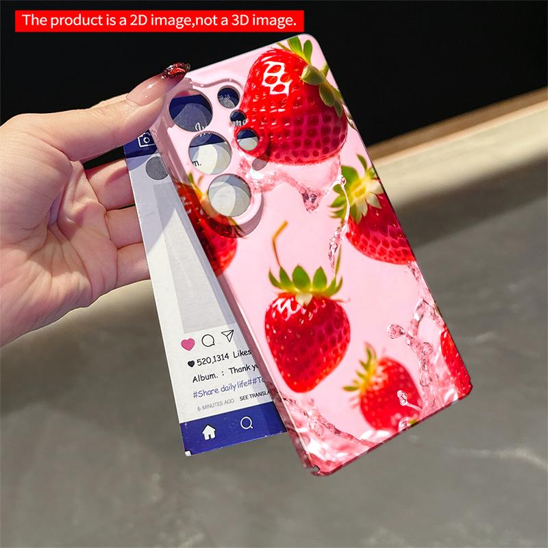 2DFlat Samsung phone case Fresh Strawberries Splash in Pink Glow Applicable to Galaxy S23 S24 S25ULTRA S26 A12 A14 A15 A16 A54 A55