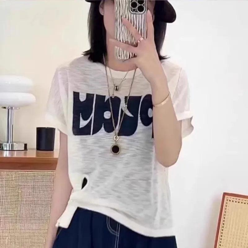 Short Sleeved T-shirt for Women in Summer New Letter Printed Round Neck Thin Shirt Design Stylish Loose Top