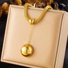 Gold Plated Smooth Ball Jewelry Set Necklace Earrings Ring for Women Stainless Steel Mesh Chain
