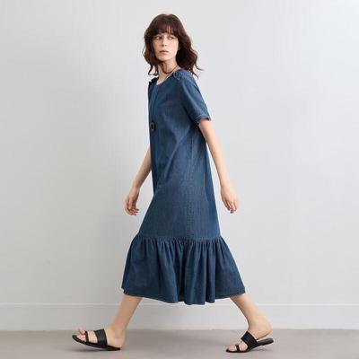 Demana Ruffle A-Line Denim Dress