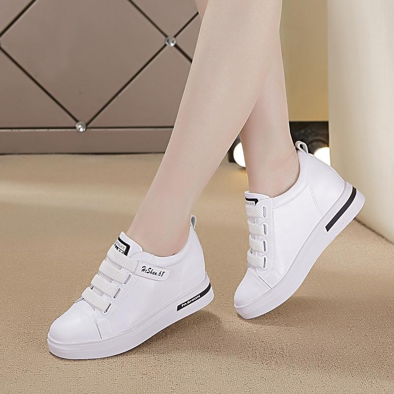 Women's inner height increase casual shoes spring and summer new sports shoes Velcro travel hollow punching women's shoes