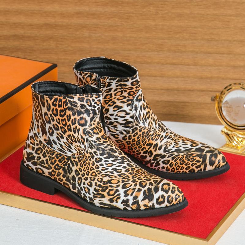 

Новые осенние мужские формальные деловые кожаные ботинки с леопардовым принтом, высокие ботинки Мартин на молнии, большого размера, модные повседневные ботинки 46 коричневый
