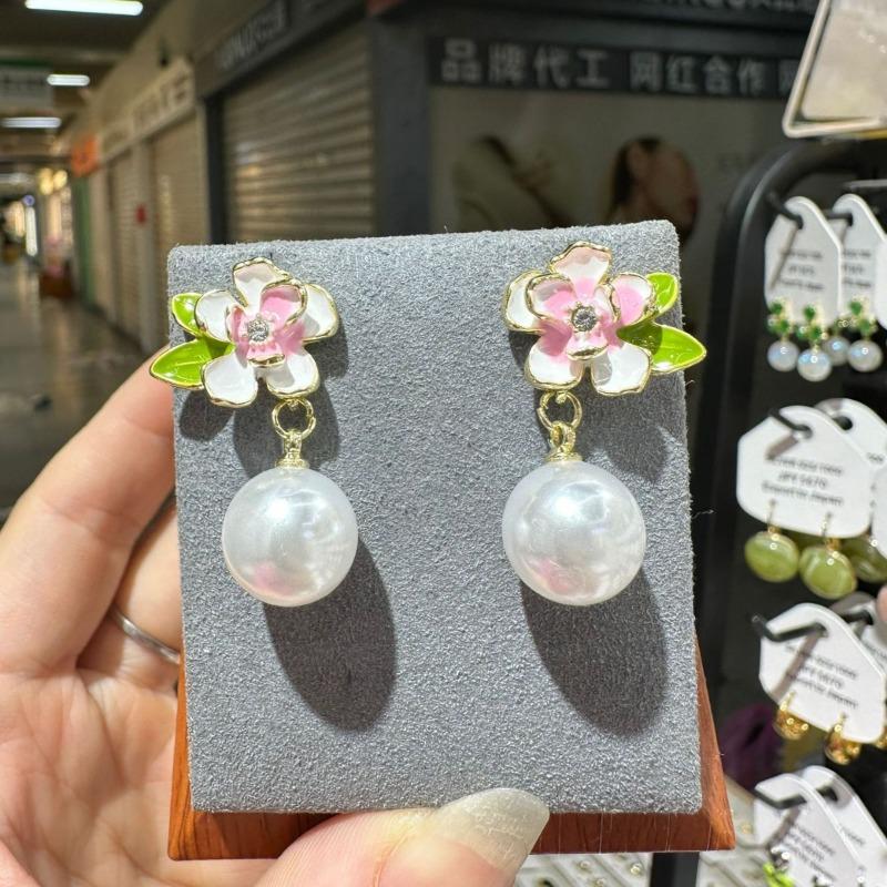 Boucles d'oreilles Clous Fleur Émail Rose Romantique Pour Femmes Mode Tempérament Doux Boucles d'Oreilles Bijoux Accessoires