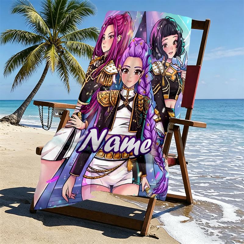 Custom Name Personalized KPop Hunters Print Beach Towel, for Trip Camping Beach Party Home Decor, Birthday Gift for Family & Friends