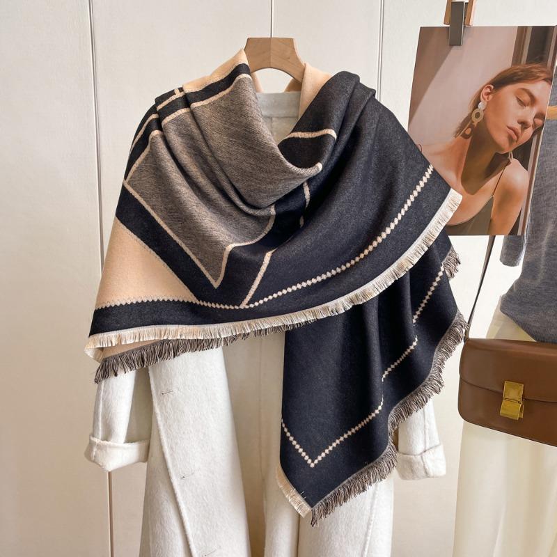 Autumn and Winter Imitation Cashmere Splicing Scarf Harajuku Long Dual-purpose Air Conditioner Shawl Warm Scarf