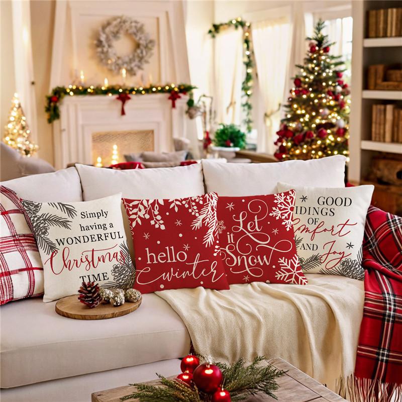 New Christmas Text Pillow Cover Snowflake Slogan Living Room Seat Decoration Cushion Cover Bedside Pillow