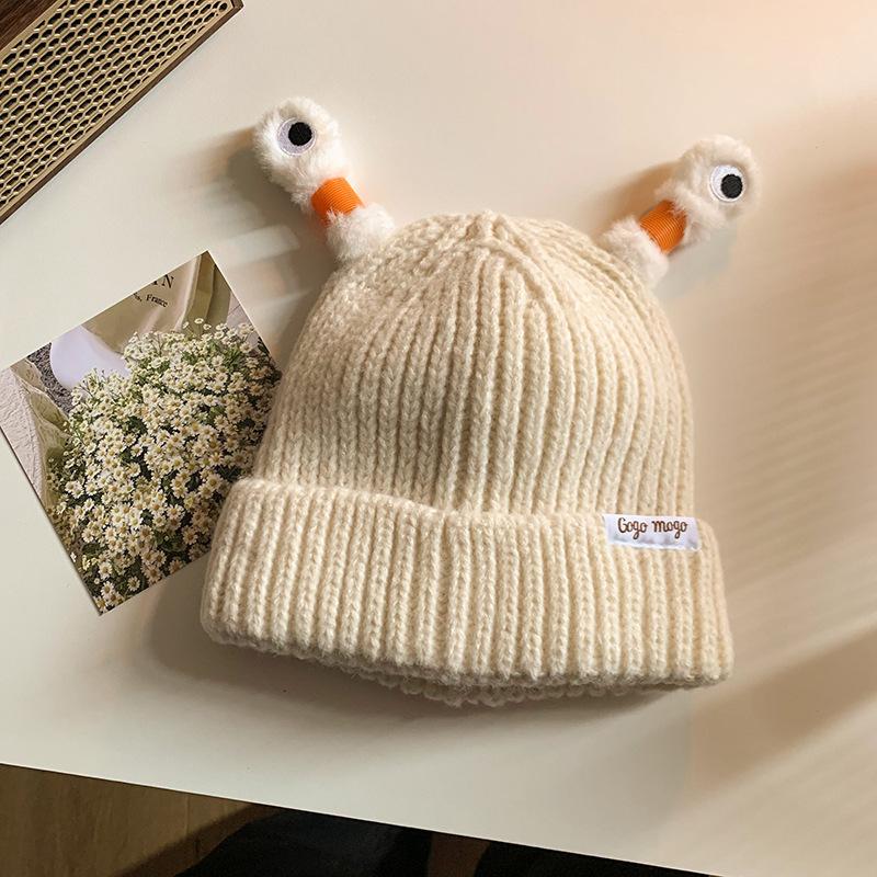 

Cute Cartoon Quirky Light-emitting Tentacle Knitted Hat Parent-child Models Warm Wool Cap Eyes Light-emitting Beanie Monster Hat бежевий