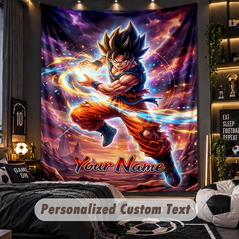Personalized Wall Tapestry,Dragon Ball Custom Printed Name, Fabric Wall Art For Indoor Room Backdrop
