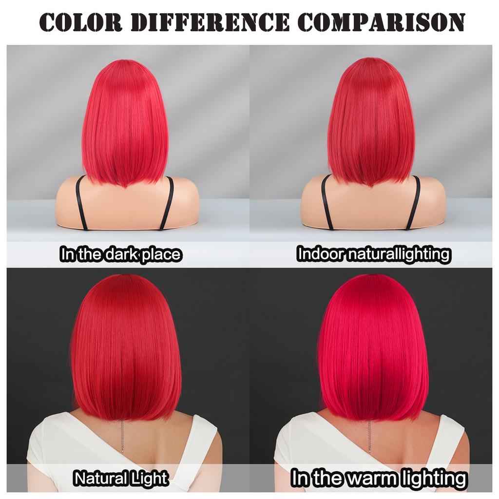 Red Bob Wig for Women - Side Part Bangs Short Hair, Halloween Easter Exaggerated Street Style Full Cap Wig, Multiple Red Options Available