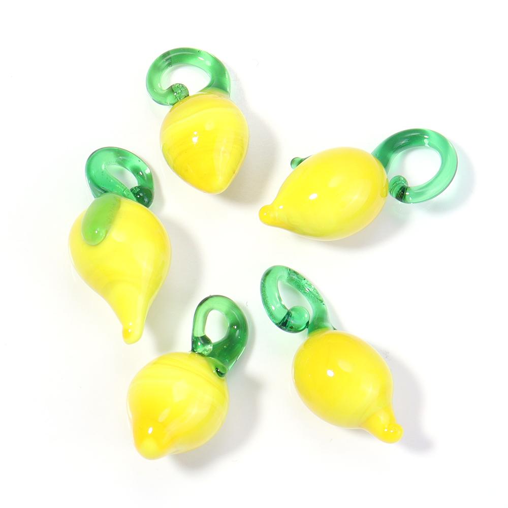 5pcs/lot Vegetables Fruit Glass Charms Pendant Lemon Watermelon Eggplant Grape Pendants For DIY Jewelry Making Necklace Earrings