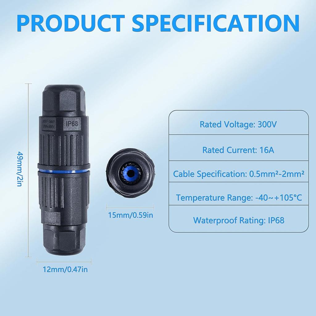 5PCS IP68 Waterproof Junction Box, Outdoor 2 Pin Electrical Cable Connector for 3.5-6.5mm Wire Range