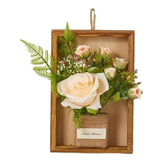 Artificial Plants Wall Decor, Rustic Farmhouse Wall Hanging Planter, Vintage Wood Framed Fake Plants Holder for Indoor Living Room, Kitchen, Bedroom