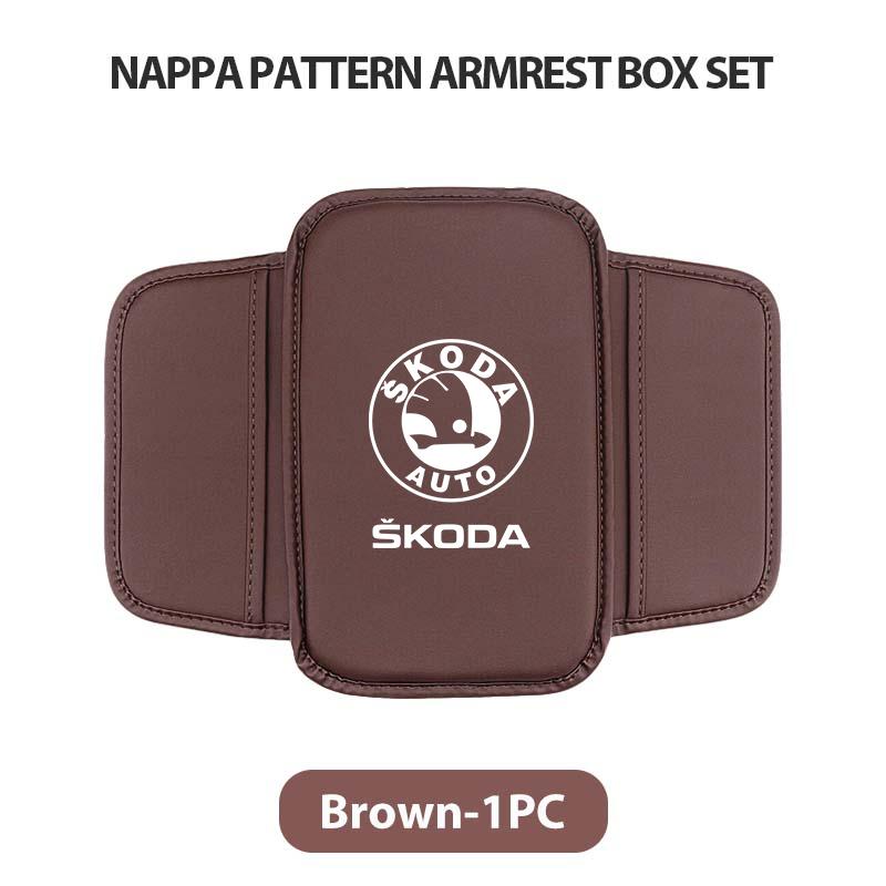 NAWR1 Leather Car Armrest Box Pad Central Arm Rest Storage Pocket Protective Cover For Skoda Kamiq Karoq Octavia 2 3 Rapid Scala Kami