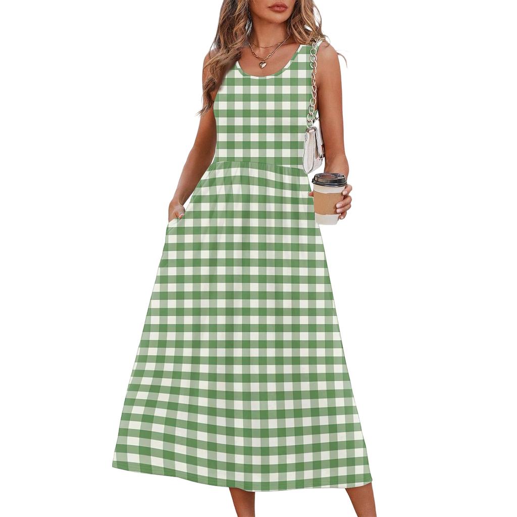 Elegante abito estivo da donna, abbigliamento casual chic, gonna prendisole da spiaggia con tasche