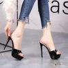 Ultra High Heels Women's Slippers 12CM High Heels Slippers Summer Open Toed High-heeled Slides Patent Leather Platform Slippers