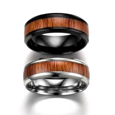Anillo de grano de madera de acero inoxidable europeo y americano Anillo de acero de titanio vintage europeo y americano Sombreros masculinos al por mayor