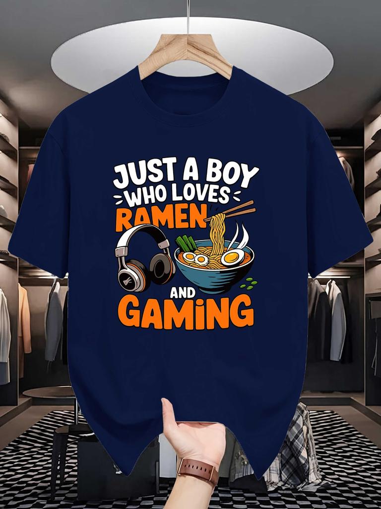 Unisexs Crew Neck Tee Just A Boy Who Loves RaUnisex And Gaming Tops For Gamer Noodle Lovers Gift Young Unisexs Summer Daily Wear Apparel
