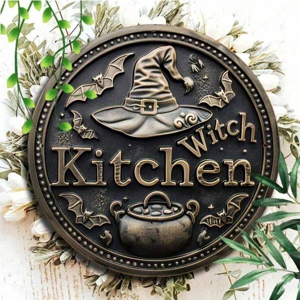 Винтажная металлическая настенная табличка «Ведьма» 8x8 дюймов, готическая железная табличка, декор на Хэллоуин, дом, кухня, круглое искусство 20x20 разноцветный
