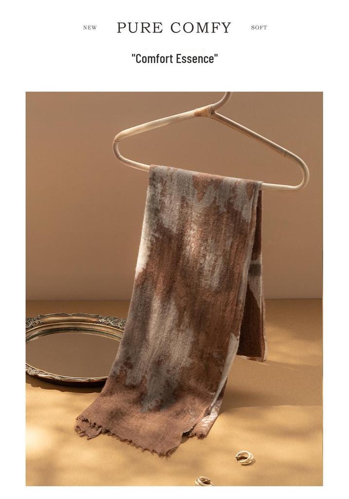 Sunset Series Women's Pure Cashmere Printed Scarf: Autumn/Winter Fashionable Extended Shawl