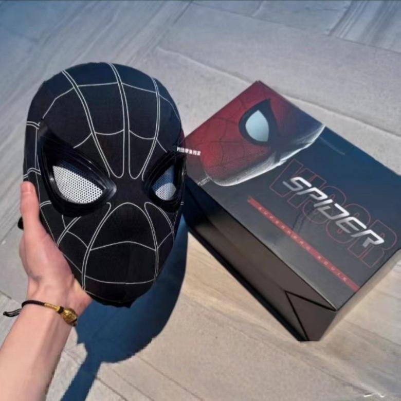 Popular Breathable Spider Man Headset With Chin Operable Blink Touch Glowing Mask Miles Halloween Cosplay Boys Headgear Toy