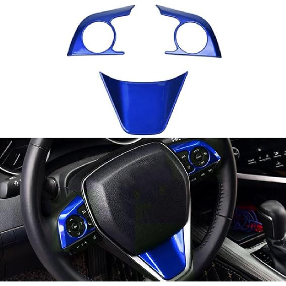 XITER 3PCS ABS Sport Style Blue Steering Wheel Cover Molding Cover Trims Interior Decaration Sticker Accessories for Toyota Camry 2018 2019 2020 2021