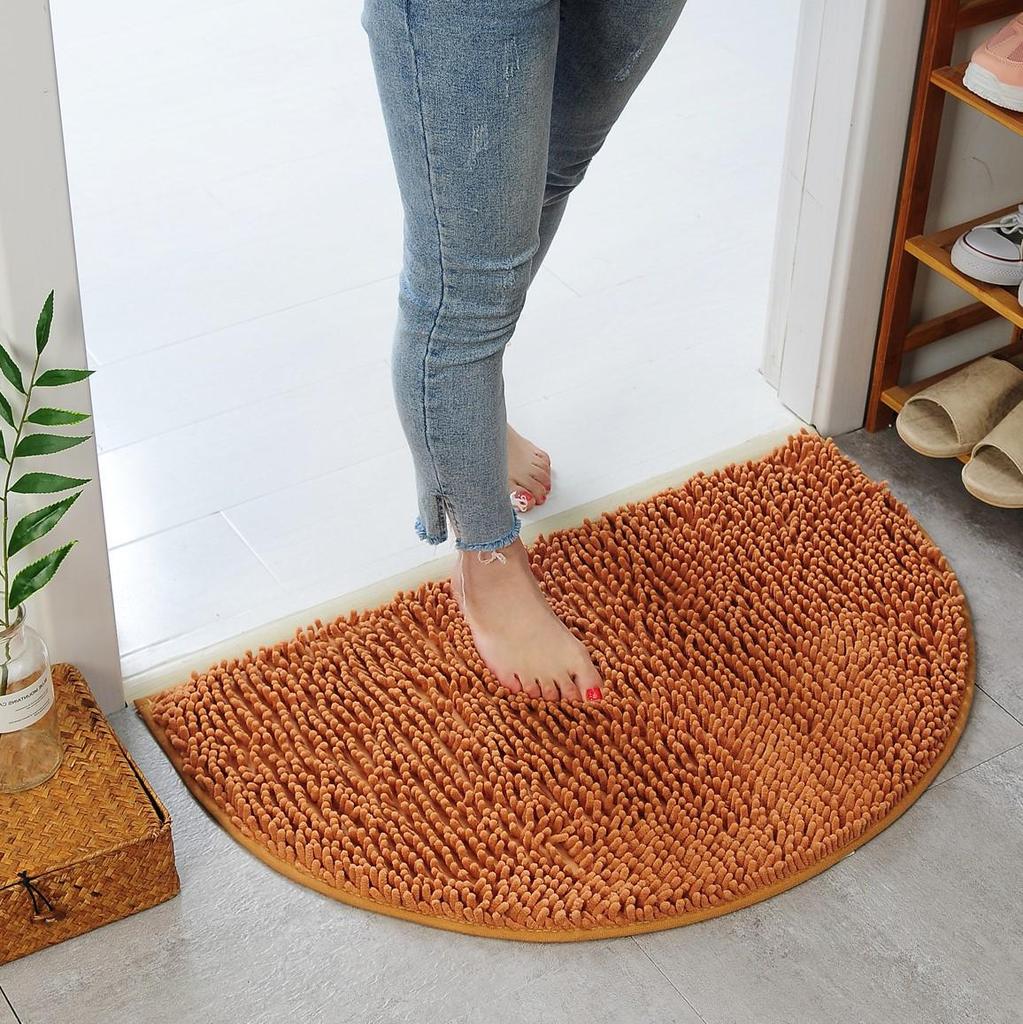 Non-Slip Chenille Half-Round Floor Mat - Water Absorbing, Machine Washable Rug for Hallway, Bathroom, and Bedroom