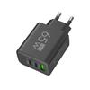 65W GaN Reise-Ladegerät EU-Stecker Dual USB C + USB A Port Schnelllade-Wandadapter Kompaktes Ladegerät für Telefon Laptop Tablet