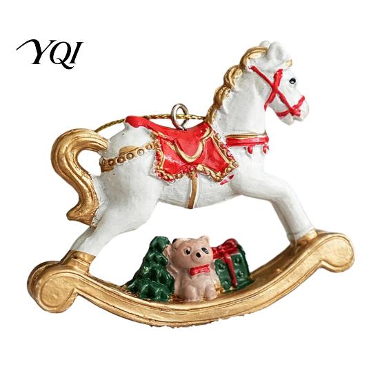 Xmas Window Wall Hangings Rocking Horse Christmas Ornament, Resin Tree Hanging Decoration with Seasonal Trims Bear Gift Box for Holiday Decor