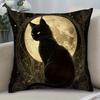 Mystical Black Cat Moon Pillowcase  Gothic Witchy Polyester Cushion Cover for Sofa Bed Bedroom Decor
