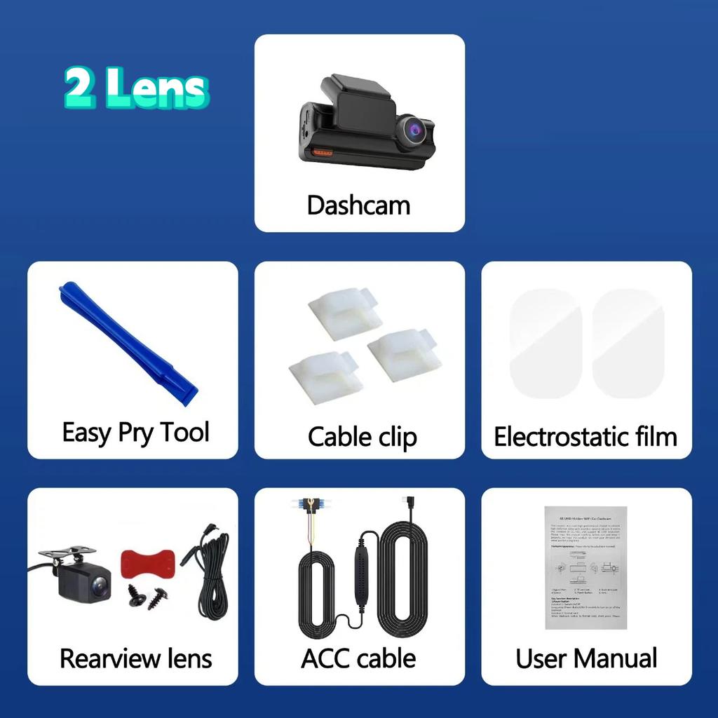 4K New Dash Cam, Dual Lens, WiFi, Car DVR, Front and Rear Recording, 4K+2.5K, Parking Monitor, G-Sensor, Loop Recording