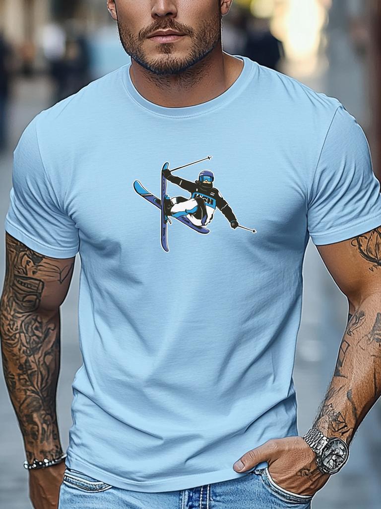 Mens Skiing TShirt Extreme Ski Sports Print Short Sleeve Round Neck Breathable Soft Oversized Daily Wear TShirt