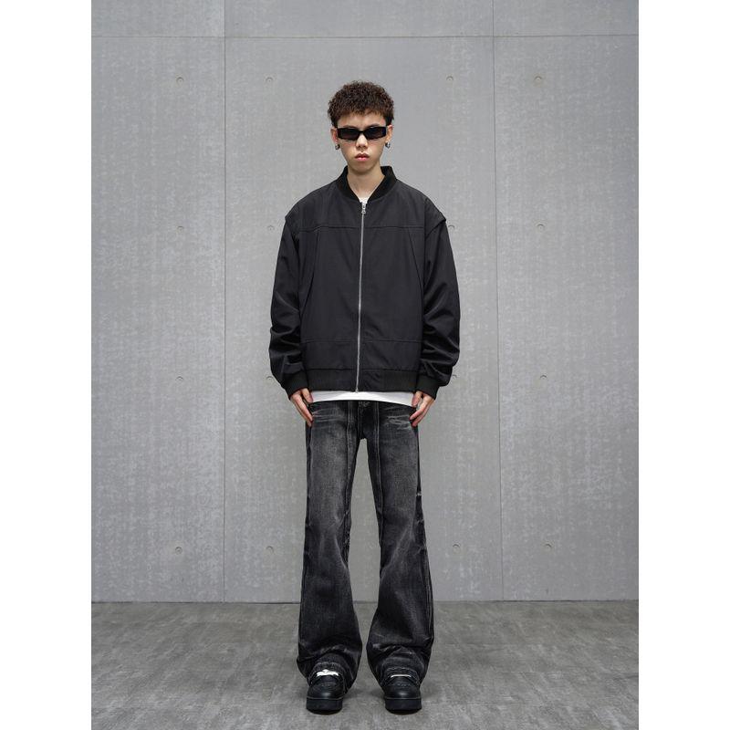 Gofb American-Style Patchwork Deconstructed Design Jeans for Men and Women, Trendy Flared Casual Drape Hip-Hop Pants