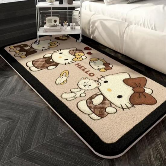 Cartoon Kitty Imitation Cashmere Anti-Slip Rug for Bedroom & Living Room