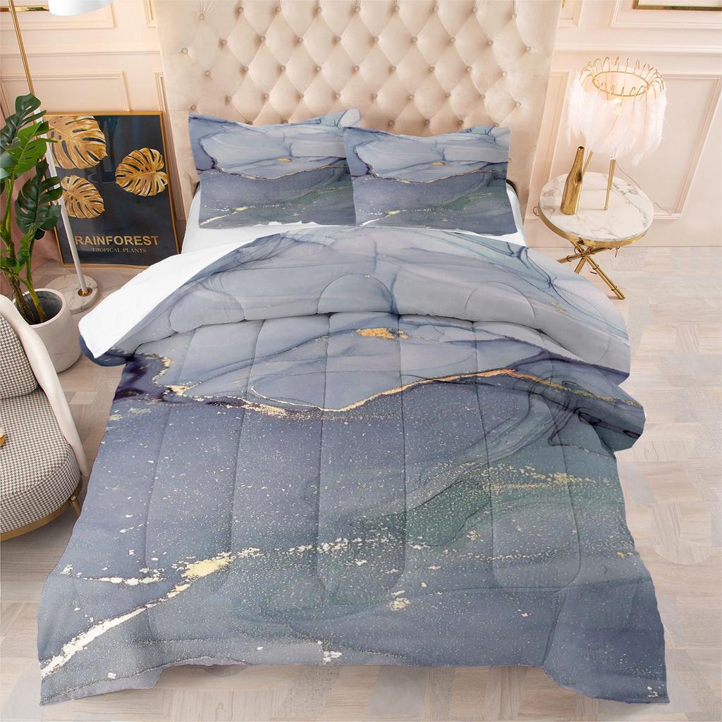 New Marble Texture Water Ripple Quilt Set - 3 Piece Set with Plush Fill and Printed Duvet Cover