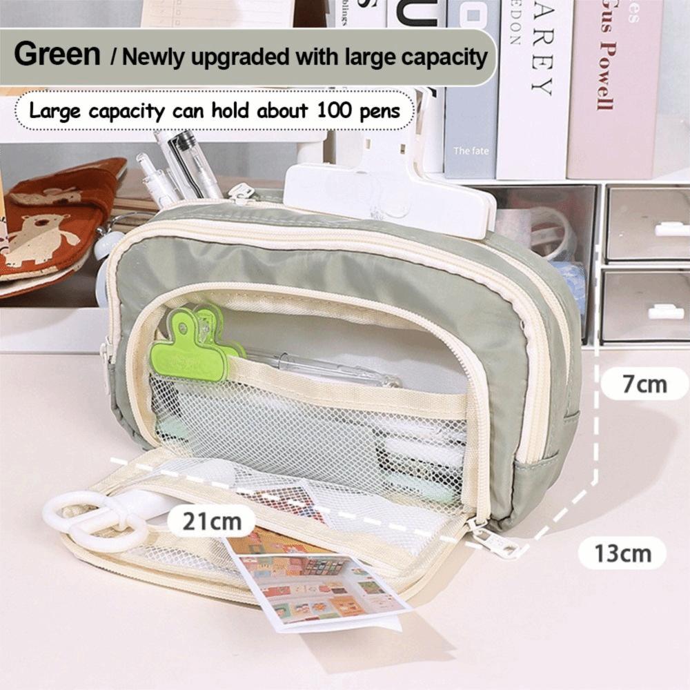 Fashion Large Capacity Pencil Bag Multi-layer Solid Color Pen Pouch Stationery Storage Bag Back To School