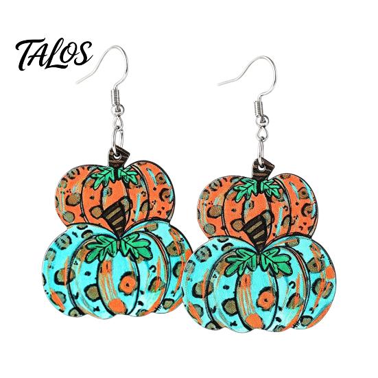 Autumn Seasonal Fashion Jewelry 1 Pair Fall Pumpkin Earrings, Acrylic Leopard Print Dangle Holiday Gifts for Women Drop Statement Thanksgiving