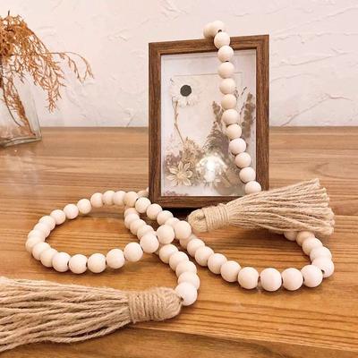 Wood Beads Pastoral Log Color Hemp Rope Fringed Beads Home Wall Jewelry Accessories Wooden