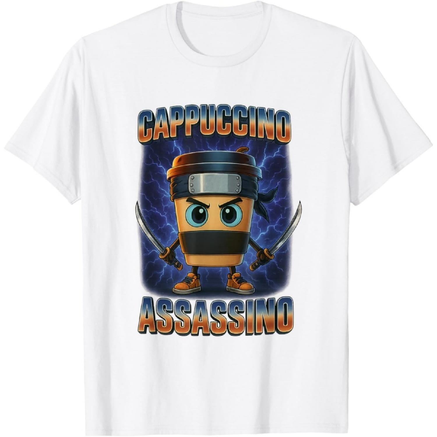 

Cappuccino Assassino Italian Brainrot Funny Coffee Lovers T-Shirt XXXXXL білий