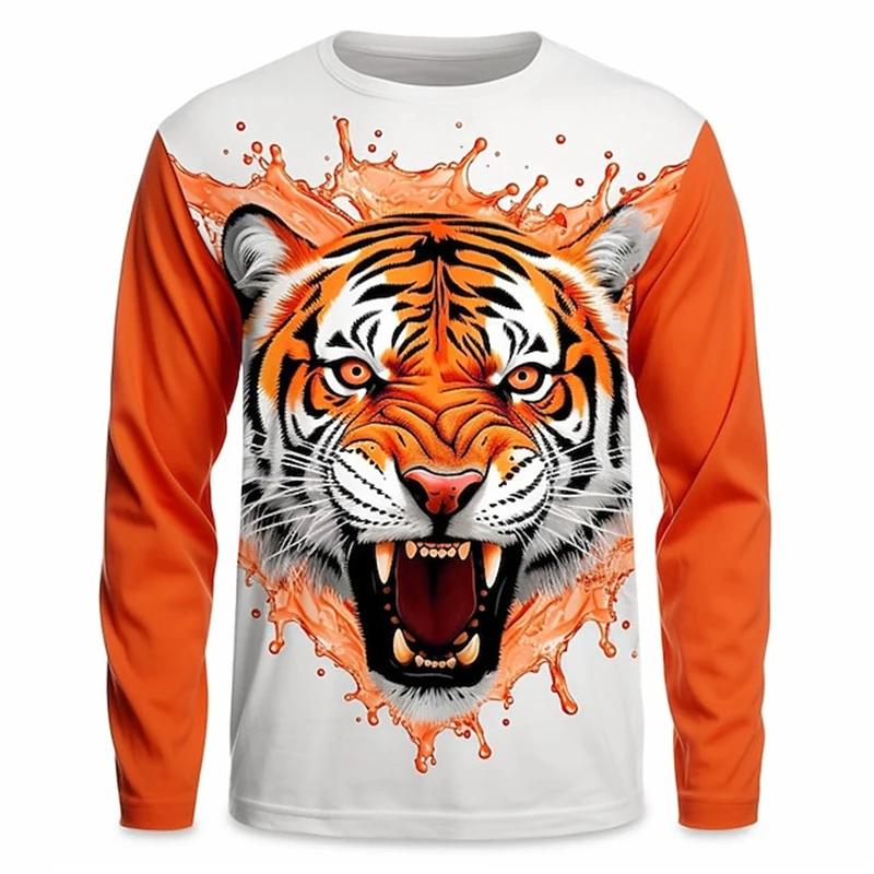 

Men s Long Sleeves T-shrit Tiger Lion Animel 3D Printed Street Tops Gradient Pattern CasualLong Sleeve O-Neck Oversized Tops S