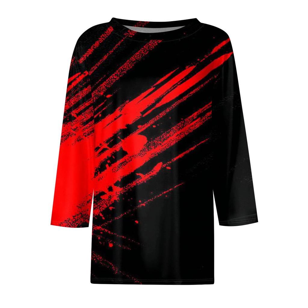 Women's Fashion Casual Three-quarter Sleeve Halloween Printed Round Neck Top