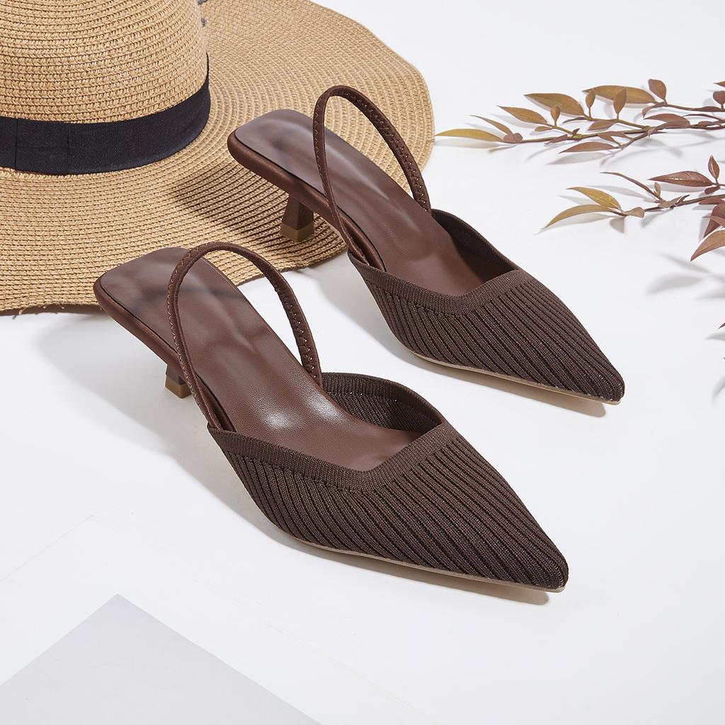 Brand Designer Large Pumps Women's High Heel Sandals Fashion Stripes Soft and Breathable Knitted Round Thick Heel Shoes