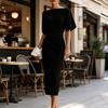 Work Dress for Women Boat Neck Batwing Half Sleeve Pencil Sheath Dress Formal Business Office Midi Dress