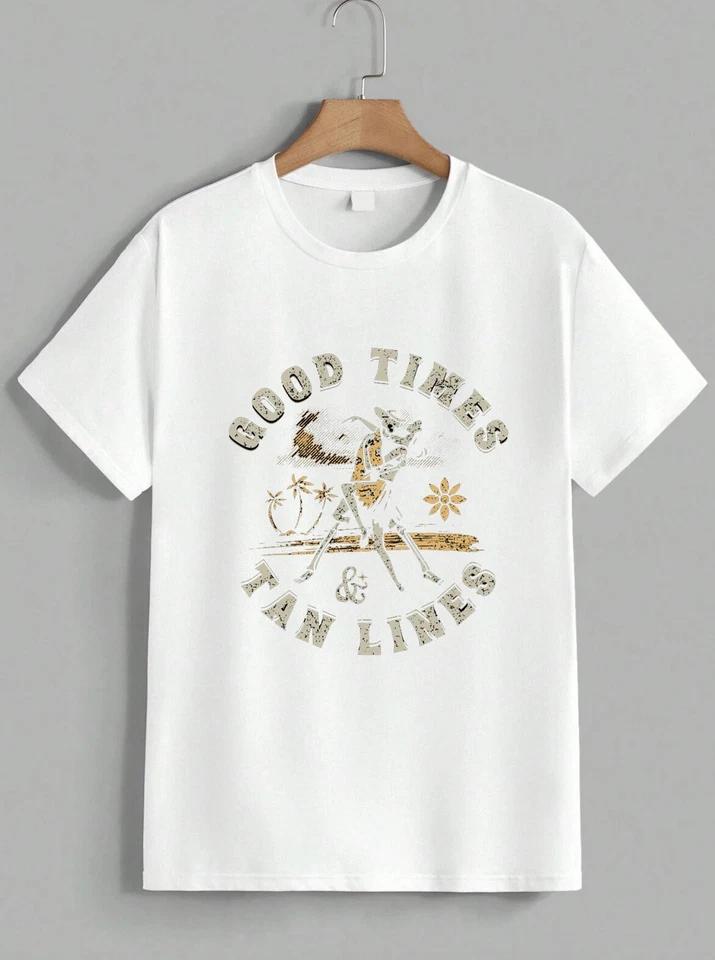 Good Times Tan Lines T-Shirt Retro Skeleton Beach Vacation Graphic Tee Unisex 2 S