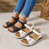 2025 Summer Independent Station New Hollow Flower Thick Sole One-word Buckle Velcro Sandals Large Size Wedge Heel Women's Sandals