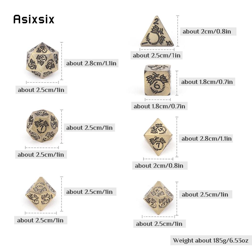7 Pcs Yellow Dragon Metal Dice Solid Metal Polyhedral Dice Set Suitable for Role-Playing RPG  Board Game Card Game
