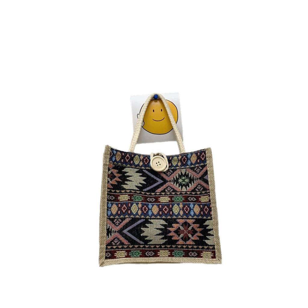 Retro Ethnic Style Lightweight Straw-Woven Linen Bucket Bag – Versatile Small Handbag for Snacks and Desserts