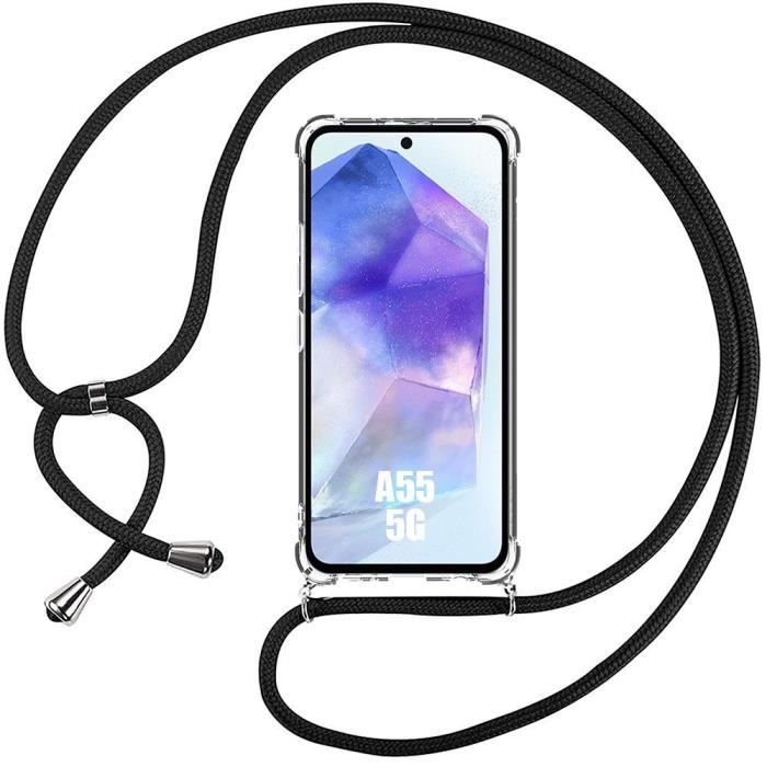Coque de protection - Samsung - Galaxy A55 5G - Antichoc - Silicone transparent - Cordon ajustable